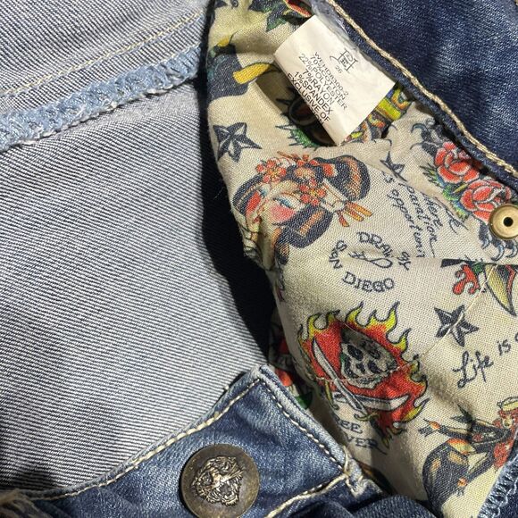 Ed Hardy Brave Hearts Stay True Embroidered Eagle Jeans - Size 26 Y2K Vntg Denim - Picture 3 of 3